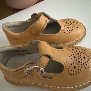 L'Amour Tan Leather Mary Jane Shoes with Perforated Toe